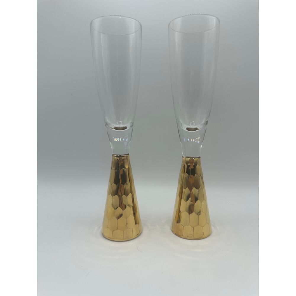 IMPULSE! Gold Chisel Champagne Flutes Set of 2 EUC